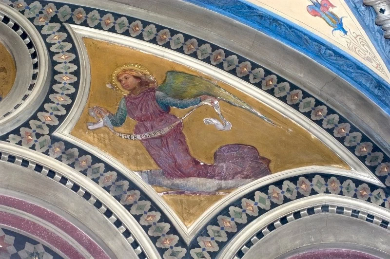  101-Modesto Faustini-Angelo inginocchiato con filatterio e maniche azzurre - Santuario Santa Maria delle Grazie, Brescia 